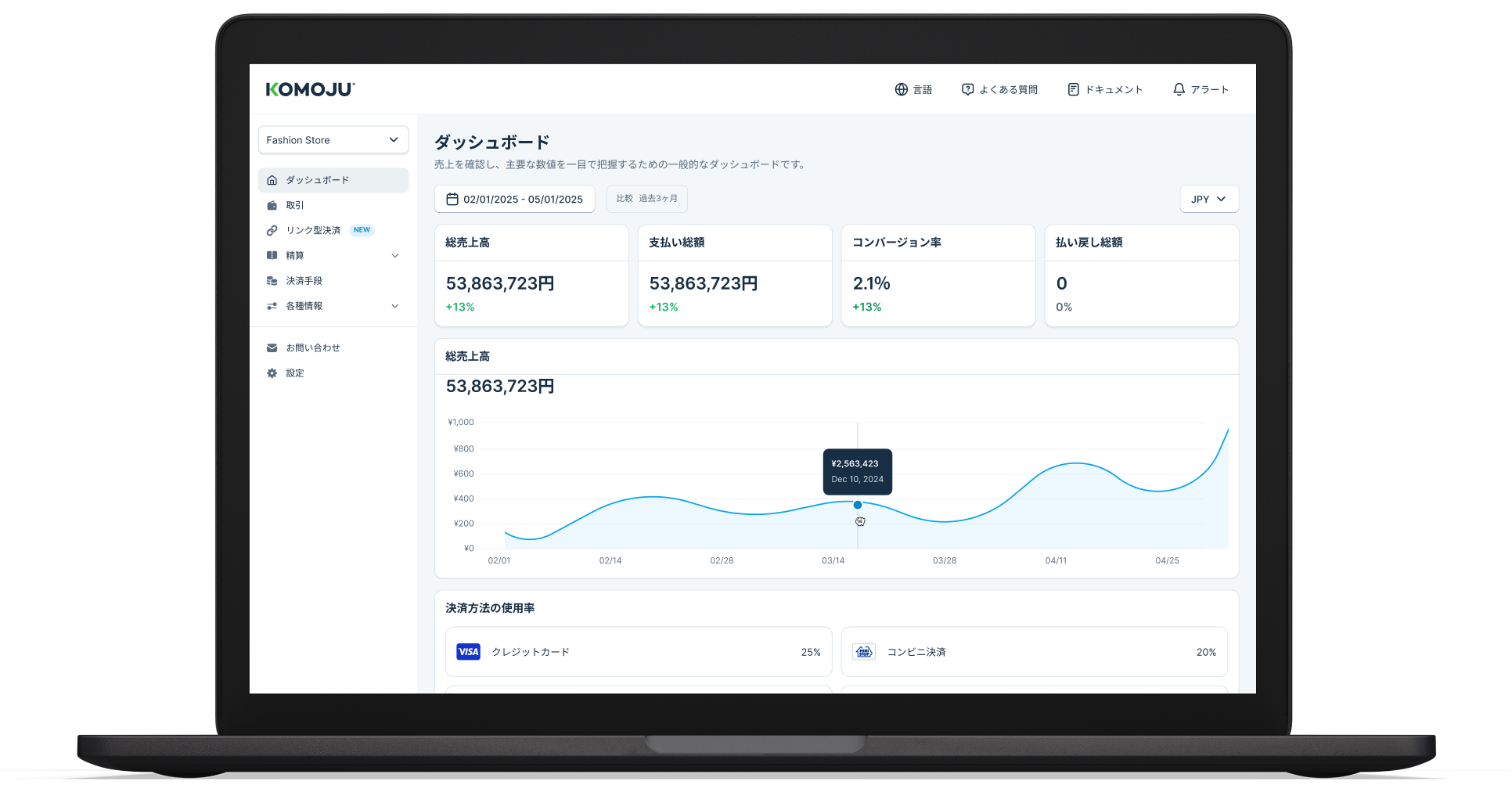 決済代行サービス「KOMOJU]のUI/UXが優れて使いやすい管理画面
